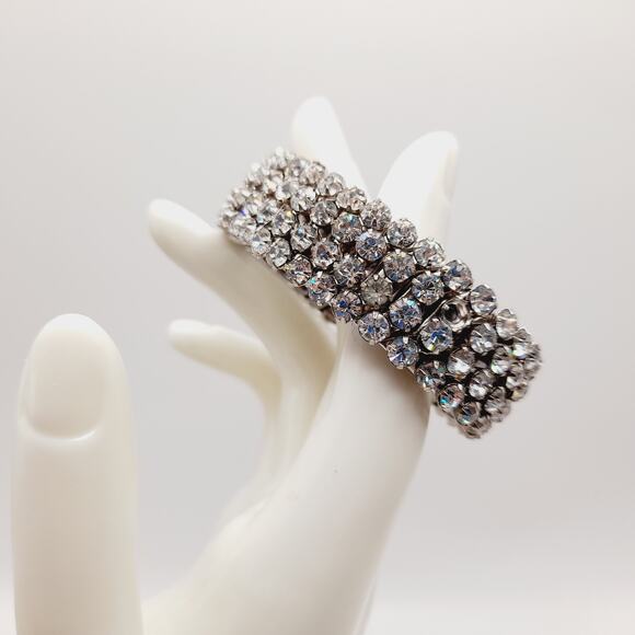Vintage Airflex Rhinestone Bracelet, Wide Stretch Band, Made in USA, Mid-Century - Picture 5 of 8